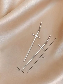 Pendientes largos con diseño de cruz - Plateado - Ver 3