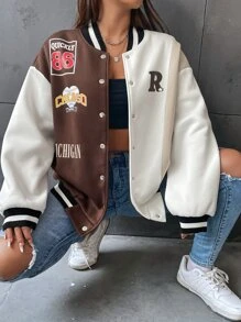 SHEIN Unity Letter Graphic Varsity Jacket - Multicolor - View 4