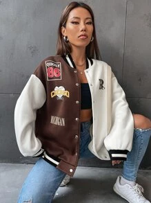 SHEIN Unity Letter Graphic Varsity Jacket - Multicolor - View 6