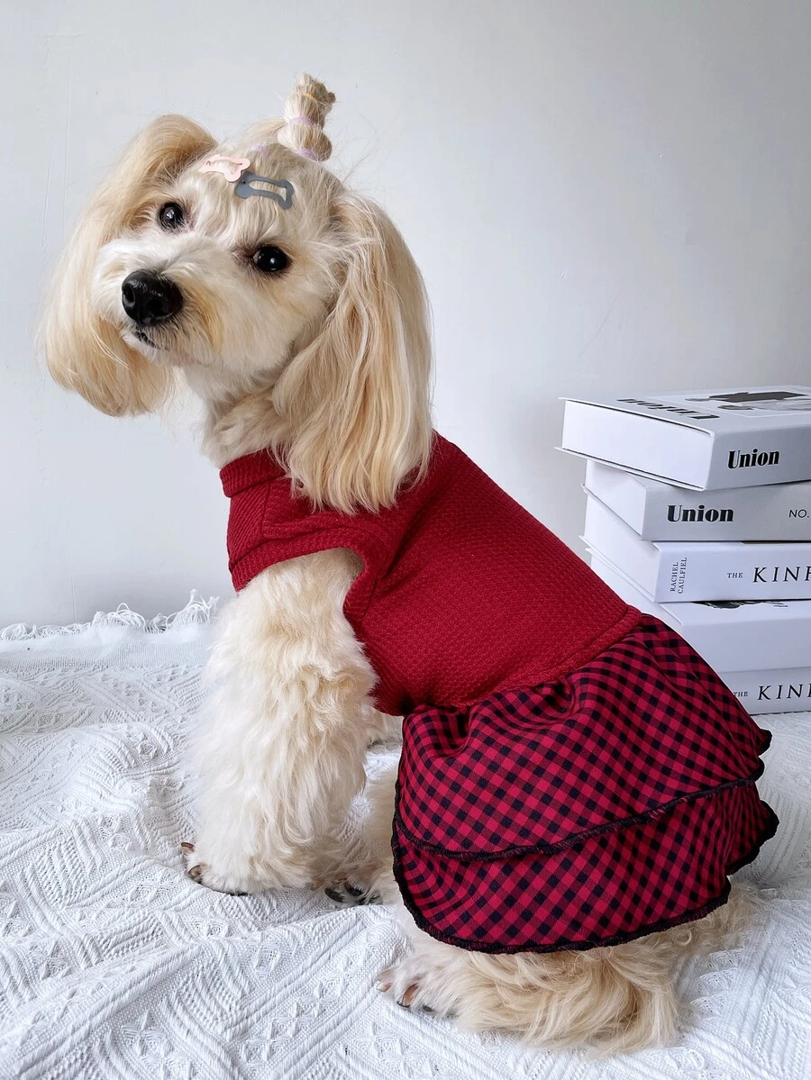 Plaid Print Pet Dress - Multicolor - View 1