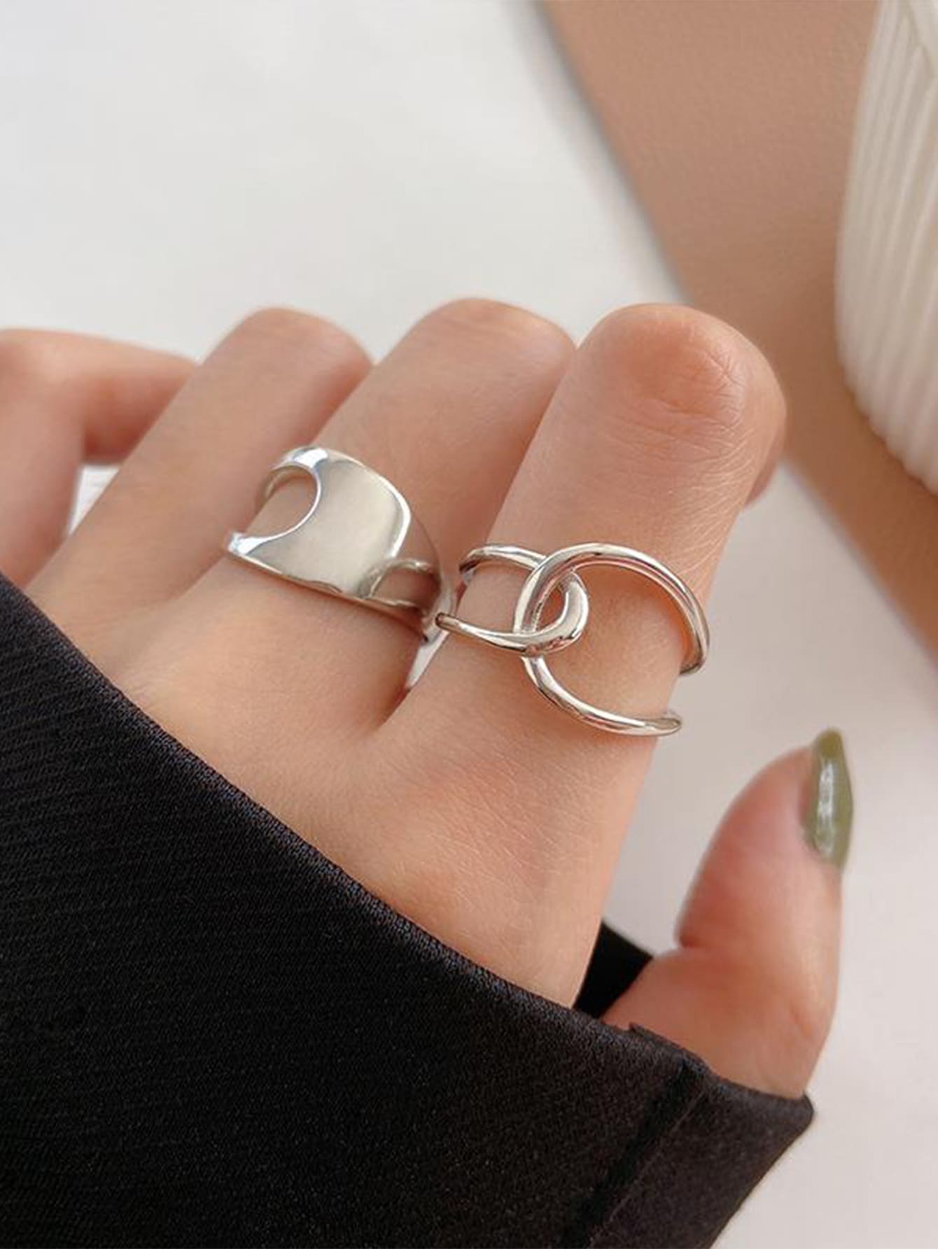 2pcs Hollow Out Ring - Silver - View 1