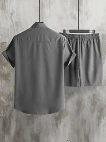 Manfinity Homme Bộ hai mảnh Nam Dây kéo Slogan Giải trí - Màu xám đen - Xem 2