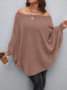Calvaya Plus Off Shoulder Batwing Sleeve Jumper - Dusty Pink - View 1