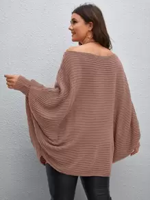 Calvaya Plus Off Shoulder Batwing Sleeve Jumper - Dusty Pink - View 2