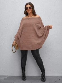 Calvaya Plus Off Shoulder Batwing Sleeve Jumper - Dusty Pink - View 3