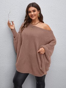 Calvaya Plus Off Shoulder Batwing Sleeve Jumper - Dusty Pink - View 4
