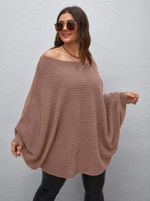Calvaya Plus Off Shoulder Batwing Sleeve Jumper - Dusty Pink - View 5