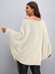 Calvaya 大碼一字肩蝙蝠袖套頭毛衣 - 杏色 - 查看 2