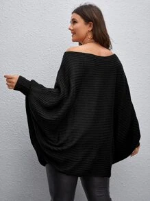 Calvaya Plus Off Shoulder Batwing Sleeve Jumper - Black - View 2