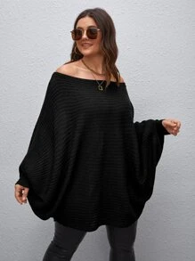 Calvaya Plus Off Shoulder Batwing Sleeve Jumper - Black - View 4