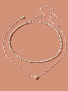 2 peças de colar de strass e coração para decoração de dia dos namorados - Prata - Ver 2