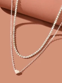 2 peças de colar de strass e coração para decoração de dia dos namorados - Prata - Ver 3