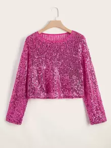 SHEIN Belle Plus Sequin Top - Pink - View 1