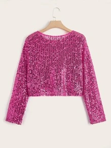 SHEIN Belle Plus Sequin Top - Pink - View 2