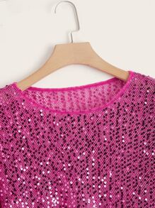 SHEIN Belle Plus Sequin Top - Pink - View 3