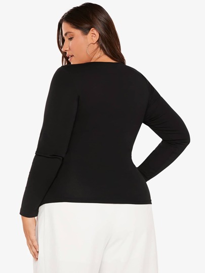 Camiseta Ajustada De Cuello Cuadrado Y Forma Sólida Para Mujer Plus Size