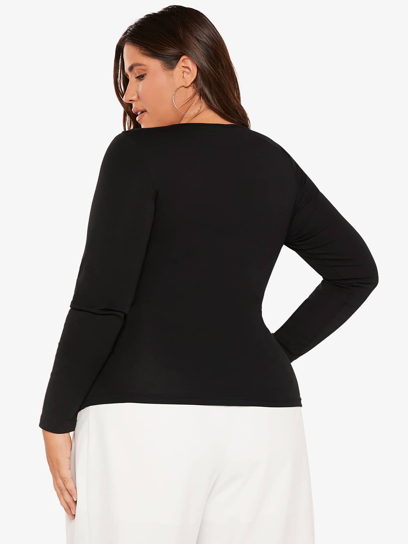 Plus Square Neck Solid Form Fitted Tee