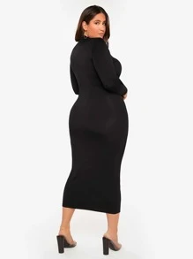 SHEIN BASICS Plus High Neck Bodycon Dress - Black - View 2