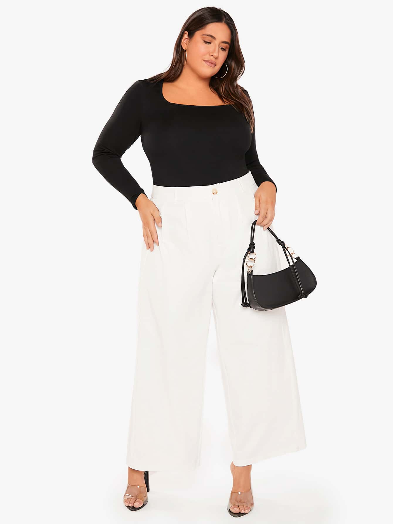 Plus Square Neck Solid Form Fitted Tee