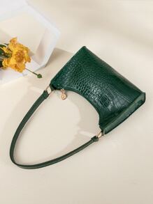 鱷魚壓紋法棍包 - 綠色 - 查看 3