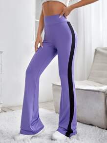 Pantalones acampanados con costura lateral en contraste - Morado - Ver 1
