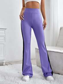 Pantalones acampanados con costura lateral en contraste - Morado - Ver 3