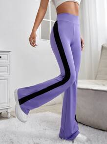 Pantalones acampanados con costura lateral en contraste - Morado - Ver 4