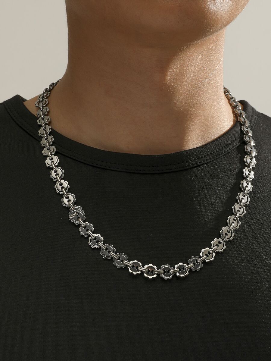 Men Flower Decor Necklace - Bạc - Xem 1