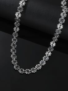 Men Flower Decor Necklace - Bạc - Xem 2