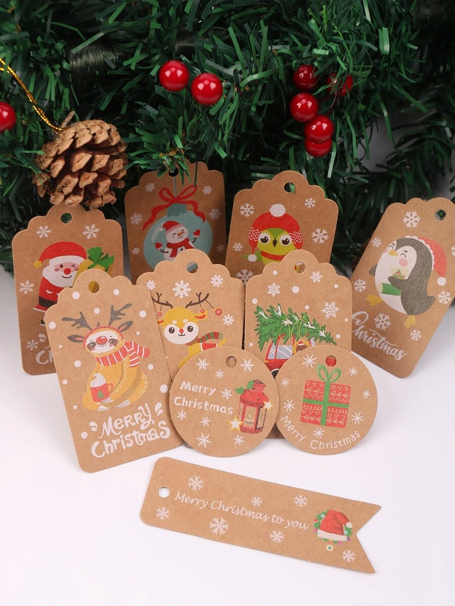 50 cái Giáng sinh In Quà Tặng Thẻ Gói & 1 Cuộn Dây Gai - Nhiều màu - Xem 1