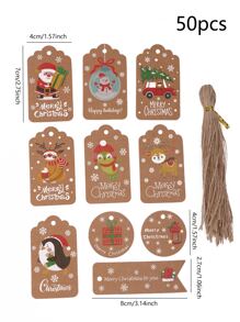 50 cái Giáng sinh In Quà Tặng Thẻ Gói & 1 Cuộn Dây Gai - Nhiều màu - Xem 6