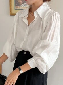 DAZY Solid Lantern Sleeve Shirt,Fall Clothes - White - View 6