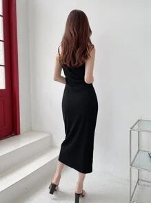 DAZY 纯色吊带连衣裙 太阳裙 - 黑色 - 查看 2