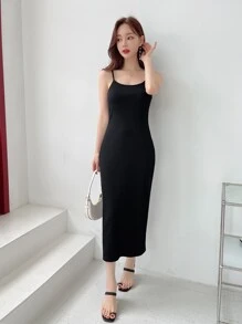 DAZY 纯色吊带连衣裙 太阳裙 - 黑色 - 查看 6