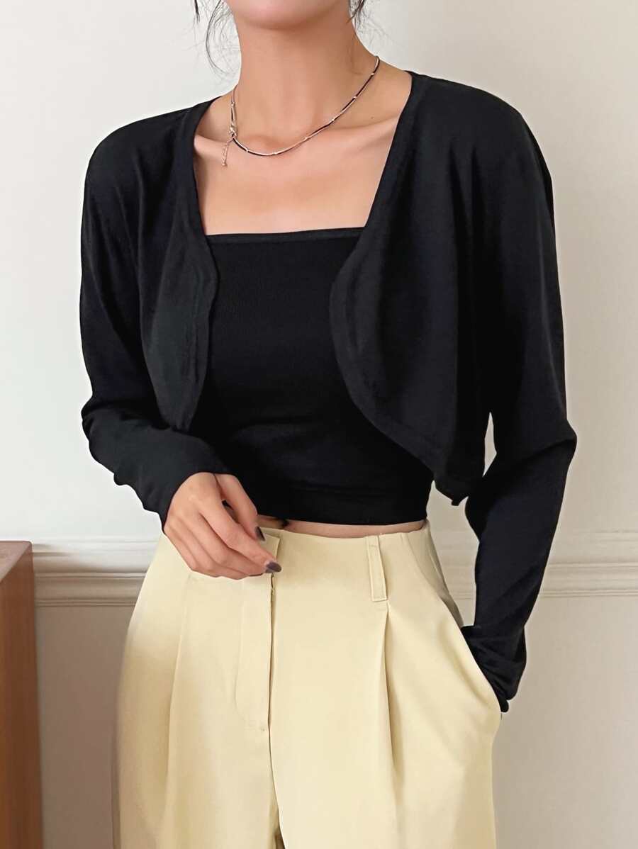 DAZY 1pc Solid Shrug Cardigan - Black - View 1