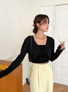 DAZY 1pc Solid Shrug Cardigan - Black - View 3