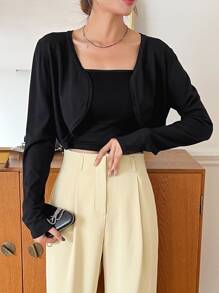 DAZY 1pc Solid Shrug Cardigan - Black - View 7