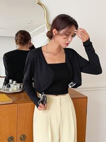 DAZY 1pc Solid Shrug Cardigan - Black - View 8