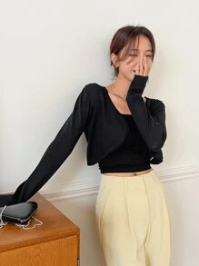 DAZY 1pc Solid Shrug Cardigan - Black - View 9