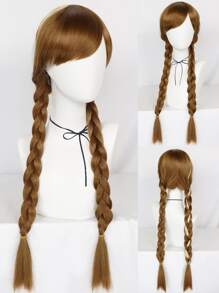 Tóc giả tổng hợp 1pc dài bện bằng tóc giả với tóc giả và mũ tóc giả 1pc - màu nâu - Xem 1