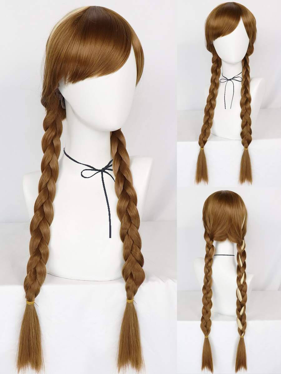 Tóc giả tổng hợp 1pc dài bện bằng tóc giả với tóc giả và mũ tóc giả 1pc - màu nâu - Xem 1