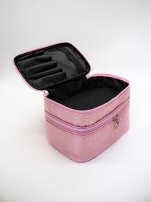 簡約時尚雙層方形化妝包 - 粉色 - 查看 5