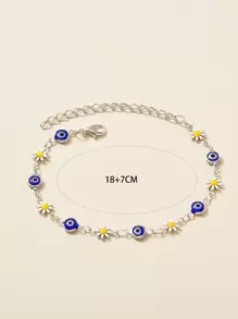 1pc Evil Eye & Flower Decor Bracelet Copper Jewelry Valentines - Silver - View 3