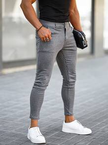 Men Striped Skinny Pants, Fall