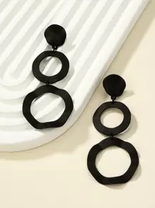 Geometric Drop Earrings - Black - View 2