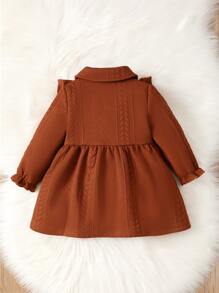 Bebé Abrigo ribete con fruncido de manga con volante con cinturón - Óxido marrón - Ver 2