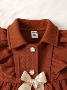 Bebé Abrigo ribete con fruncido de manga con volante con cinturón - Óxido marrón - Ver 3