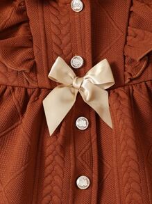 Bebé Abrigo ribete con fruncido de manga con volante con cinturón - Óxido marrón - Ver 4
