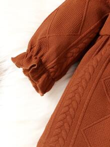 Bebé Abrigo ribete con fruncido de manga con volante con cinturón - Óxido marrón - Ver 6