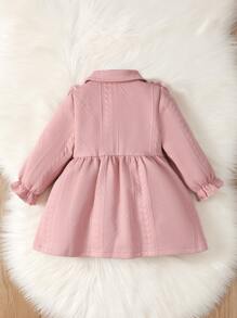 Bebé Abrigo ribete con fruncido de manga con volante con lazo delantero - Rosa vieja - Ver 2